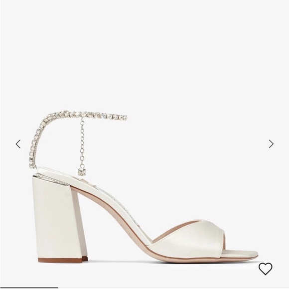 White Satin Crystal-Ankle Strap Heeled Sandals- Yellow App 💛 - Picture 5 of 6